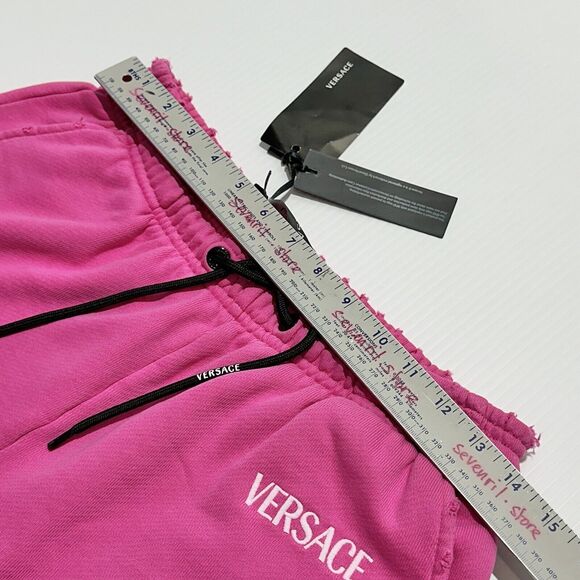 Runway Versace Logo Drawstring Distressed Jersey Pink Shorts Size 40/S NWT - Picture 12 of 15